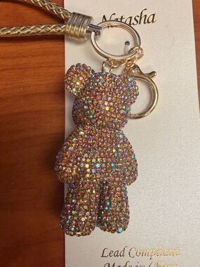 Natasha Couture Gold-Tone Multicolor Crystal Teddy Bear Key & Card Holder